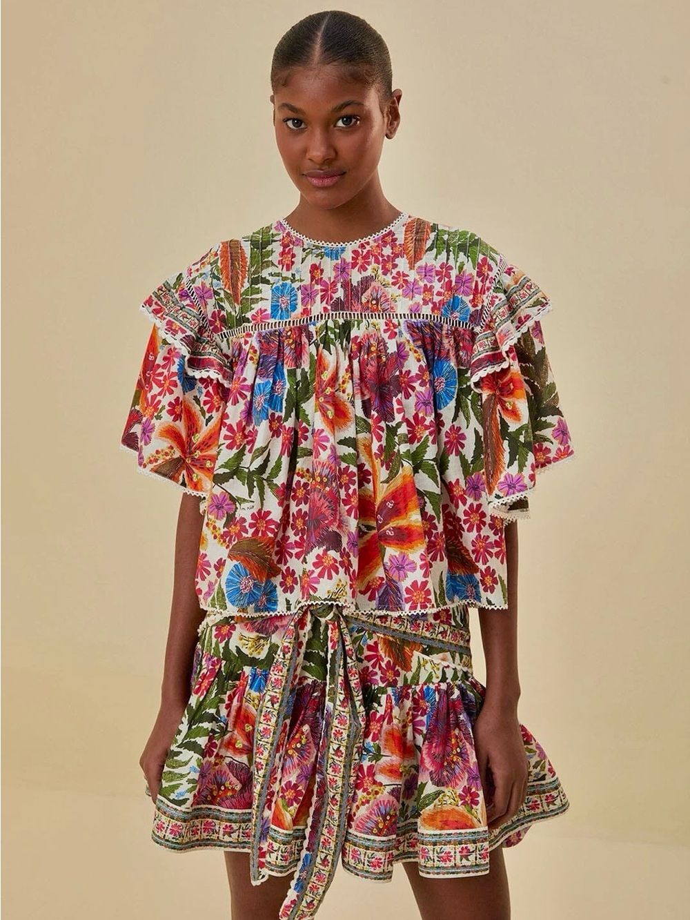 FARM RIO Bohemian Floral Ruffle Women's Top - Multicolor